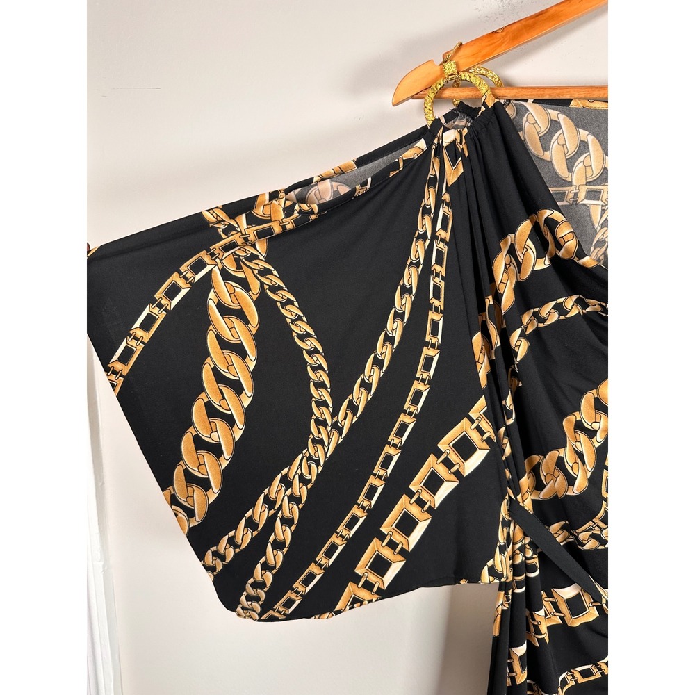 Vintage Y2K Cache Black and Gold Chain Print Dress Hip Hop Baby Phat Glam XS - Picture 2 of 8